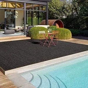 Alfombra propileno trenzado Confort alfombras- Fácil Limpieza - Interior y Exterior Varias medidas y formas. Modelo Terrae Negro.   Confort alfombras Fácil limpieza