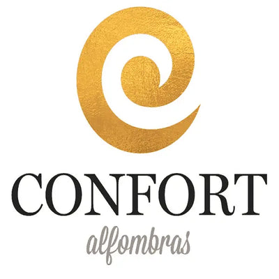 Logo of Confort Alfombras with a golden swirl design above the brand name in bold letters.