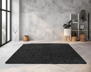 Alfombra propileno trenzado Confort alfombras- Fácil Limpieza - Interior y Exterior Varias medidas y formas. Modelo Terrae Negro.   Confort alfombras Fácil limpieza
